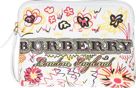 large zip top doodle printed coated canvas burberry clutch|Burberry handbags for women.